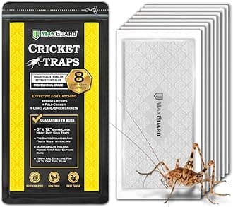 Extra Large Cricket Traps (8 Traps) | Non-Toxic Extra Sticky Glue Board Pre-Baited Cricket Attractant Trap & Kill House Crickets, Insects, Spiders, Bugs