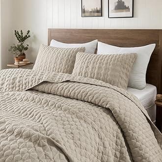 WDCOZY Oversized California Cal King Size Quilt Bedding Sets with Pillow Shams, Beige Tan Cream Lightweight Soft Bedspread Coverlet Bed Cover, All Season Spring Summer, 3 Pieces, 116x106 inches