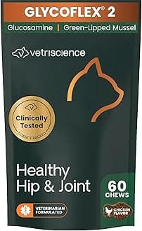 Healthy Hip & Joint Chews, GlycoFlex Glucosamine and Green-Lipped Mussel Joint Support Supplement for Cats, Promote Mobility and Protect Joints, Chicken, 60 Count