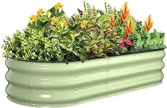 Kesfitt Raised Garden Bed, 5x2x1 FT Galvanized Steel Metal Raised Garden Bed, Oval Open-Bottom Design, 12-Inch Deep for Outdoor Vegetable & Herb Gardening, Fruit Green