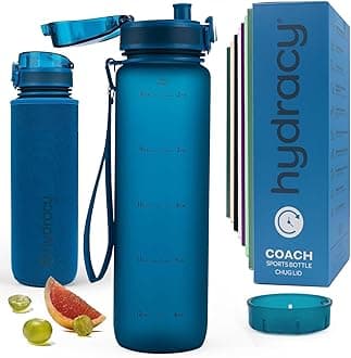 Water Bottle with Time Marker -Large 1 Litre BPA Free Water Bottle & No Sweat Sleeve -Leak Proof Gym Bottle with Fruit Infuser Strainer & Times to Drink -Ideal for Fitness Sport & Outdoor