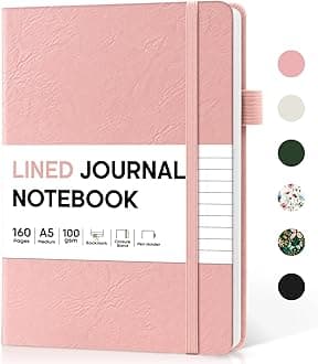 Taja Lined Journal Notebook for Women & Men, Hardcover Leather Journal for writing, A5 College Ruled Notebook for Work & Note Taking, Perfect for Office School Home Supplies, 160 Pages, Pink