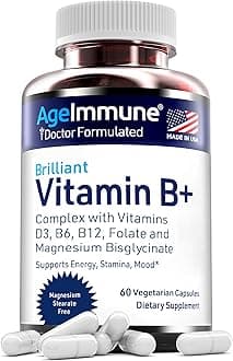 Vitamin B Complex - 60 Capsules with Vitamins B6 20mg D3 1000IU Magnesium Bisglycinate 260mg Methyl B12 1000mcg and Folate as Methylfolate 600mcg DFE. Doctor Formulated MTHFR Support Supplement.