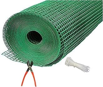 UV Stabilized 12 MM PVC Coated Weld Wire Garden Fencing Iron Net_Tree Guard Net_Anti Bird Net_3 Feet Height X 15 Feet Length_with 1 Cutter and 100 PVC Tags SHJAMN53