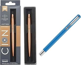 Parker Jotte Stainless Steel Ball Pen - CION Coated, 1 Count(Pack of 1) & Vector Standard Blue Fountain Pen Chrome Trim Fine Nib with 3 Free Ink Cart