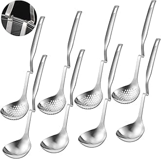 Hot Pot Slotted Ladle Set Stainless Steel Soup Ladle Strainer Scoops Cooking Skimmer Cookware Utensil for Hotpot Scooping Sauce Serving, 12 Inch(6 Pcs,Silver)