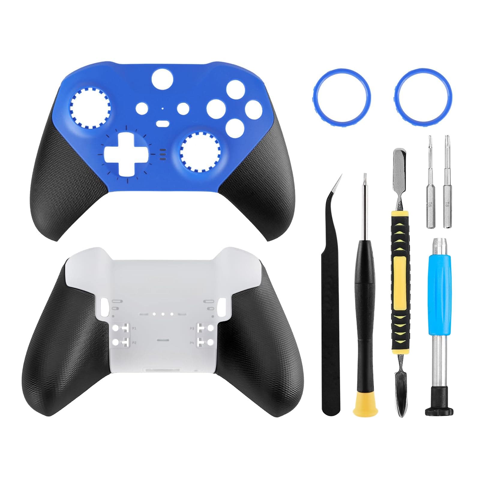 Front and Back Housing Shell Replacement Kit for Xbox Elite Series 2 Controller - Includes Faceplate, Grip Cover, and Repair Tools (Blue)