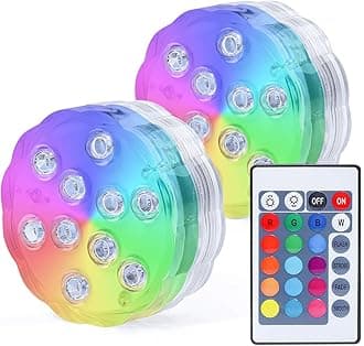 AquaMiracle Submersible LED Lights with Remote Waterproof Battery Operated, Multi Color Changing Hot Tub Lights for Shower, Pool, Pond, Aquarium, Bath, Party, Vase Decoration (2-Pack)