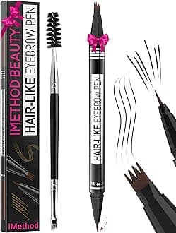 Eyebrow Pen - Eyebrow Pencil Magical 2-in-1 Eye Brow Pencils for Women with 4-Fork-Tip & Precise Brush-Tip for Natural Hair-Like Brows, Last All-Day, with Eyebrow Spoolie Brush, Black Brown