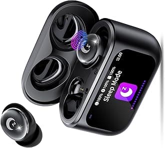 Wireless Earbuds with Smart Touch Screen, Mini Sleep Earbuds Bluetooth 5.4 Headphones In Ear Black