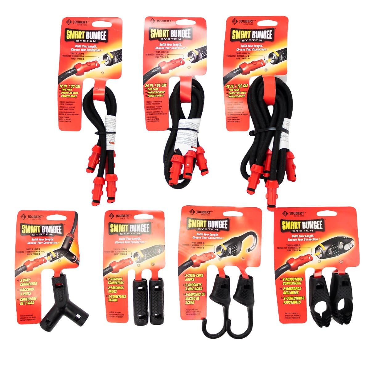 Smart Bungee System Set Customize Projects Cords 3-Way Connectors Hooks 48” 12”