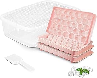 ice Cube Tray for Freezer With Lid and Bin, 1''x66 Round ice Cube Mold With Container, ice Ball Maker Mold Sphere ice Mold For whiskey, Drinks, Coffee and Cocktails (3)