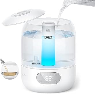 Humidifier for Bedroom with Sensor, 26dB Quiet Cool Mist Ultrasonic Humidifiers for Home, 360° Nozzle, 30H Runtime, Ambient Light Indicator, Essential Oil Diffuser, Room, Plants, Nursery, White