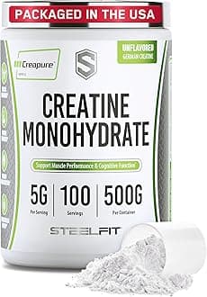 SteelFit Creapure Creatine Monohydrate Powder, Unflavored - German Micronized Creatine Powder for Men & Women - Gym Workout Nutritional Supplements for Muscle Gain, Brain Health & Strength Building