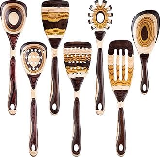 Gudamaye 7-Piece Pakkawood Utensils Set – Durable, Eco-Friendly, Wooden Spoon for cooking, Wooden Utensil for cooking, Wooden Kitchen Tool, Pakkawood Wooden Spoon