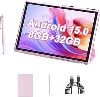 10 Inch Tablet With Case Stylus, Android 15 Tablets 8GB RAM 32GB ROM Support下1024GB Expand, Tableta 2MP+ 8MP Camera WiFi-6 10.1 IN Tablet, IPS 10" HD Display 6000mAh Long Battery Life Tabletas.