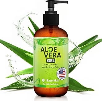 Natural & Organic Aloe Vera Gel - Body & Face Moisturizer for Sensitive Skin with Manuka Honey, Apple & Orchid Stem Cells - Hydrating Gel for Sunburn, Acne, Eczema, Psoriasis & Dry Skin & Scalp (8 oz)