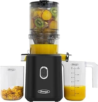 OMJCSMVBBK13 Cold Press Juicer Slow Masticating For Vegetable and Fruit, time Saving Series for Batch Juice with Extra Large Hopper for Less prep, Glass, Black/White