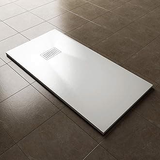 ELEGANT 1400 x 700mm Slip-Resistance Shower Base Slate Effect Square Shower Enclosure Tray with Waste and Drain Cover & Grate