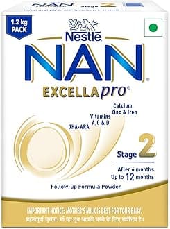 Nestlé NAN EXCELLAPRO Stage 2, 1.2kg Pack, Follow-up Formula Milk Powder with DHA-ARA for Babies 6-12 Months Infants, 3x400g Pouch in Box