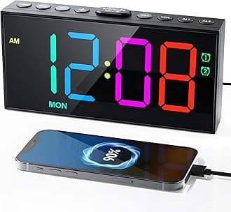 RGB Digital Alarm Clock for Bedroom, Dual Alarms ,Weekday/Weekend/Everyday Mode, 7 Dimmer,5 Volume,2 Charging Ports, 9-min Snooze,Memory Function,Plug in Desk Clock Large Display for Kids/Teens