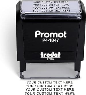 Promot Self Inking Stamp - Medium Custom Stamp for Name, Address, Office, or Business Use - Up to 4-Line Personalized Rubber Stamp - Customizable Font & Ink Color - Personalized Name Stamp