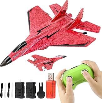 RC Plane, Remote Control Airplane Toy - RC Plane Remote Control 2CH 2.4Ghz RC Plane with Lights, Remote Control Airplanes Foam RC Fighter Airlane Jet for Adults Kids (Red)