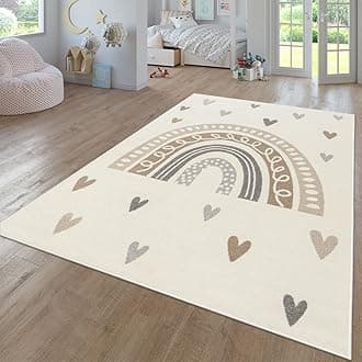 TT Home Nursery Area Rug Kids Rug For Bedroom Girls Boys Modern Rainbow Cloud Rug Animal Motif Colourful, colour: Beige, Size:80x150 cm