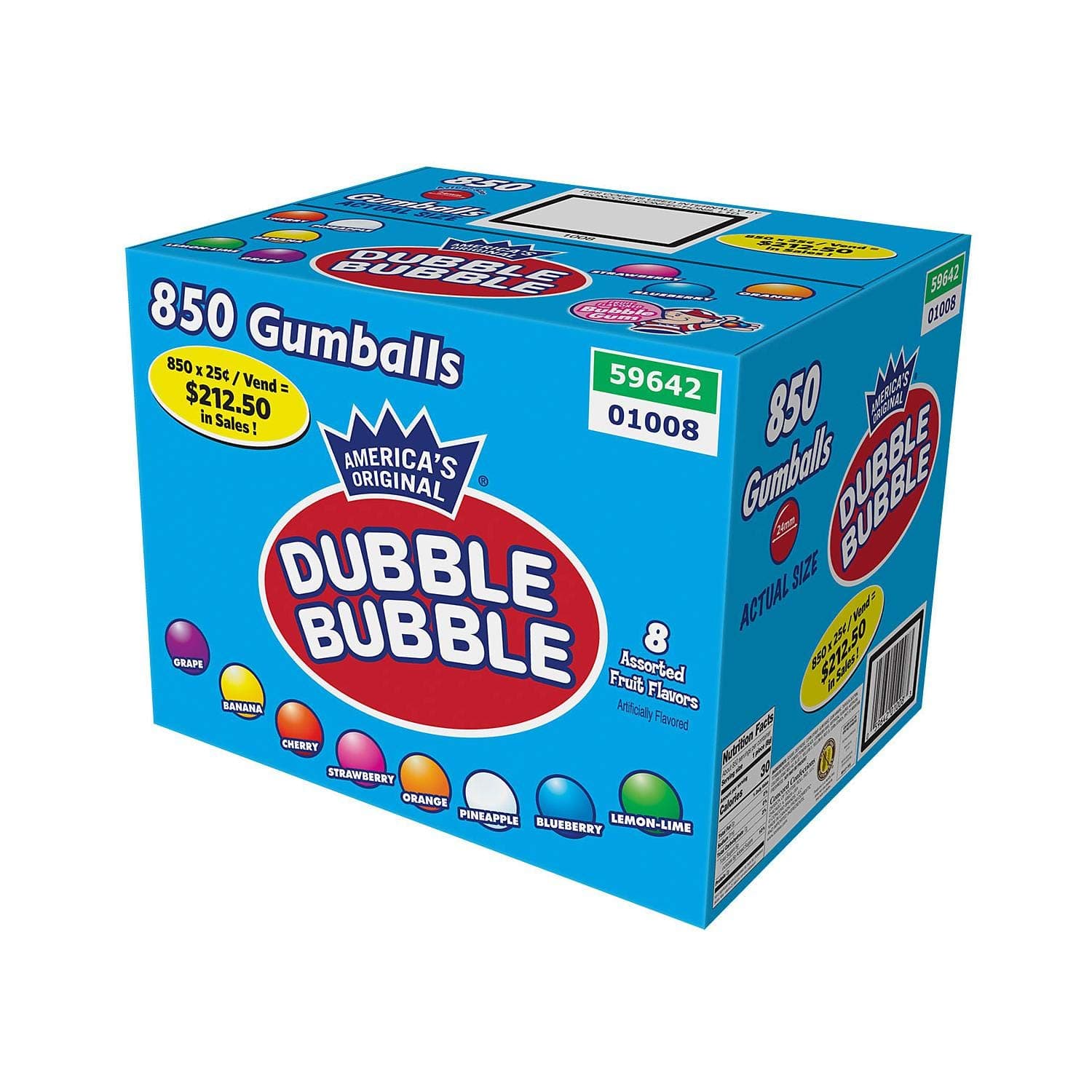 Gumballs - Assorted 1" Bubble Bubble Concord 850 sheets Free display for vending machines
