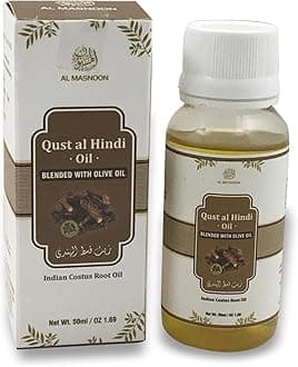 Al Masnoon Qust Al Hindi Oil 100% Natural Costus Root Oil Infused with Olive Oil 50ml (pack of 1)