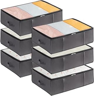 Lifewit 6 Pack 40L Under Bed Storage, Underbed Storage Boxes with lid Clothes Storage Bag Wardrobe Storage Organiser with Reinforced Handle, PVC Window for Duvet, Blanket, Clothing, Shoes, Grey