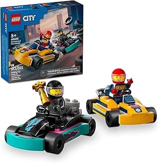 City Go-Karts and Race Drivers Toy Playset, 2 Driver Minifigures, Racing Vehicle Car Toys, Fun Race Car Toy Gift for Kids Aged 5 and Up, 60400