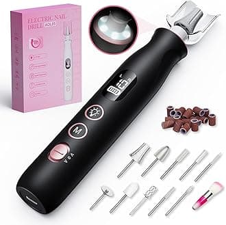 Nail Drill Electric Nail File - Cordless Professional Nail Filer for Manicure and Pedicure, Portable Nail Drill Machine Kit for Acrylic Gel Nails Thick Toenails Nail Grind (Matte Black)