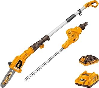 INGCO 20V Cordless Pole Saw & Hedge Trimmer 2-in-1 Combo Kit - 8" Chainsaw & 460mm Laser Trimmer, 2.4m Reach, Includes 2.0Ah Battery & Charger - Professional Tree Pruning & Hedge Cutting Set
