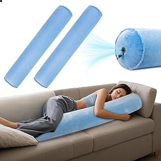 ONTYZZ Inflatable Long Body Pillow, Long Pillow for Bed, Oval Bolster Pillow for Good Sleeping and Back/Neck Support, 2pcs Blue
