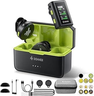 Donner Wireless Lavalier Microphone VPM-20 Camera Vesion, with Charging Box, Dual-Channels Mics, 3.5mm TRS Jack, Plug-Play, 1000ft Range, 48KHz 24Bit, Noise Cancellation, 40h Use Max