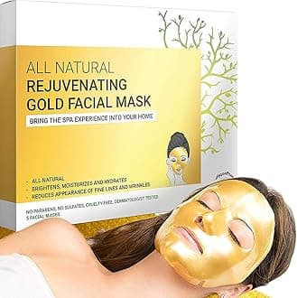 Gold Facial Mask - Premium Hydrogel Sheet Face Masks for Skin Care & Beauty, Hydrating & Anti Aging - Facemask with Collagen, Hyaluronic Acid & 24k Nano Gold - Formulated in San Francisco