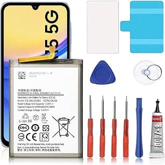 Galaxy A15 5G Battery,2025 Upgrade 5000mAh EB-BA156ABY Replacement Battery for Samsung Galaxy A15 5G SM-A156B/P/U/U1/W/VL/E with Adhesive Tape Tool Repair Kit