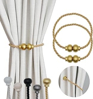 2 Pack Magnetic Curtain Tiebacks Modern Handmade Rope Curtain Tie Backs Decorative Drapes Weave Holdbacks for Home Outdoor Bedroom Office Decorative Curtain, Gold