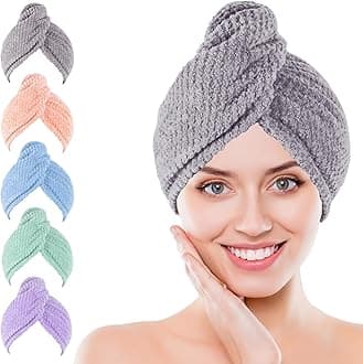Soft Microfiber Hair Drying Towel Wrap, 5 Pack Elastic Hair Turbans for Fast Drying, Ideal for Women, Curly Wet Hair