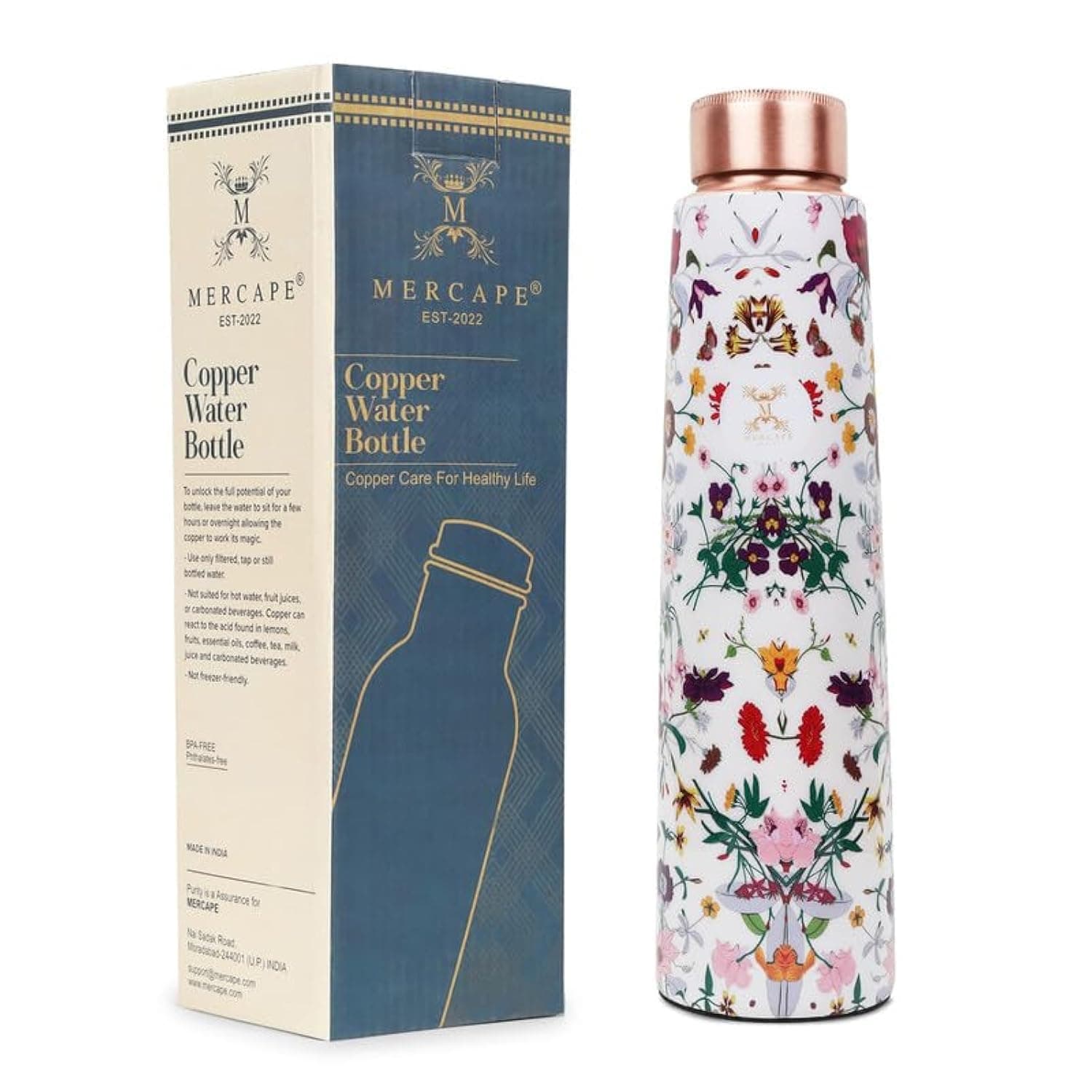 Copper Water Bottle - Multi Colored Ample Design, Leak Proof, Joint Less (900ml) for Ayurveda & Yoga