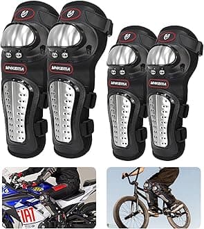 4Pcs Motorcycle Protective Gear Set - Adjustable Knee & Elbow Pads for Motocross, ATV, Dirt Bike, Mountain Bike & Skating - Knee/Shin Guards with Breathable Padding (Black)