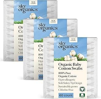 Organic Baby Cotton Swabs, 180 ct. - Ultra Soft Baby Safe Tips - Strong & Durable - Hypoallergenic - Chlorine Free - Natural, Vegan & Cruelty Free - Skin Care & Baby Care