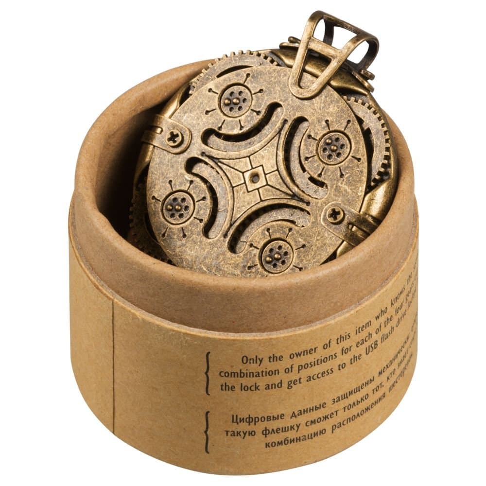Cryptex Round Lock USB Flash Drive 32 GB, USB 3.0, Antique Gold