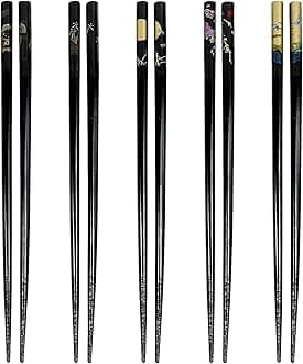 JapanBargain, 2 Pack of 5-Pair Black Bamboo Chopsticks Set with Traditional Japanese Crane Moon Sakura Design, Reusable Wooden Chop Sticks, Dishwasher Safe, 9 Inch, Japanese Chinese Korean Style