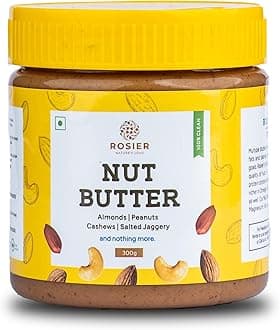 ROSIER Foods All Natural Nut Butter | Crunchy | No Added Sugar | High Protein Premium Cashew, Almonds and Peanut Butter, 300 gram