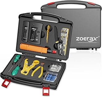 Network Tool Kit, ZOERAX 11 in 1 Professional RJ45 Crimp Tool Kit - Pass Through Crimper, RJ45 Tester, 110/88 Punch Down Tool, Stripper, Cutter, Cat6 Pass Through Connectors and Boots
