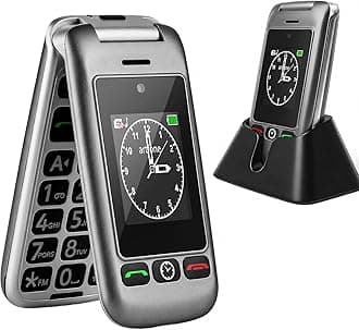 – artfone G6 4G Flip Phone for Seniors, Unlocked with Dual Screens, Time Reporting, Speed Dial, Large Button Basic Mobile Phones, SOS Button, USB-C & Charging Dock, Clear Sound, Grey