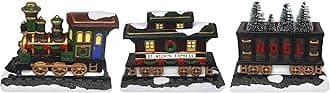 Christmas Village Tabletop Train Set - Winter Snow Village - Perfect Addition to Your Christmas Indoor Home Decorations - Great Centerpiece for Your Collection - 100% Made of Resin (Set of 3)