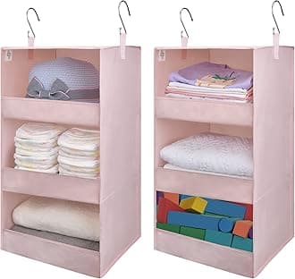 GRANNY SAYS Closet Hanging Organizers, Collapsible Hanging Closet Shelves, 3-Shelf Hanging Organizers for Locker, Pink, 2-Pack